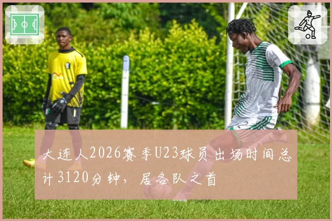 大连人2026赛季U23球员出场时间总计3120分钟，居各队之首